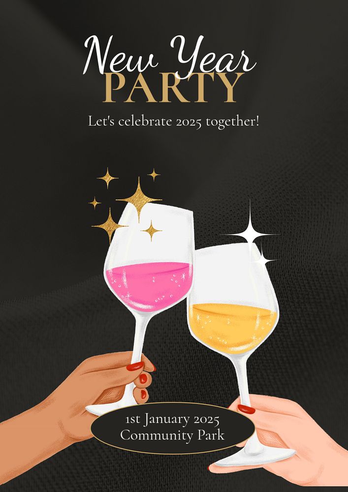 New year party poster template, editable text and design