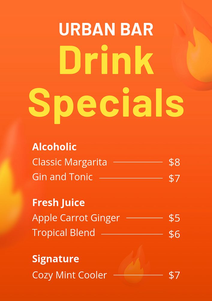 Daily drink specials poster template, editable text & design