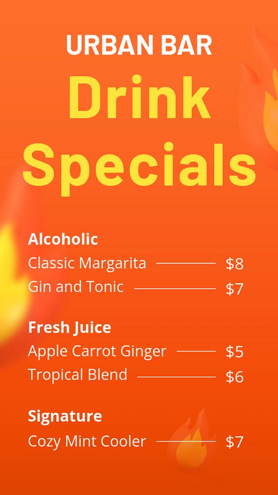 Daily drink specials Instagram story template, editable text