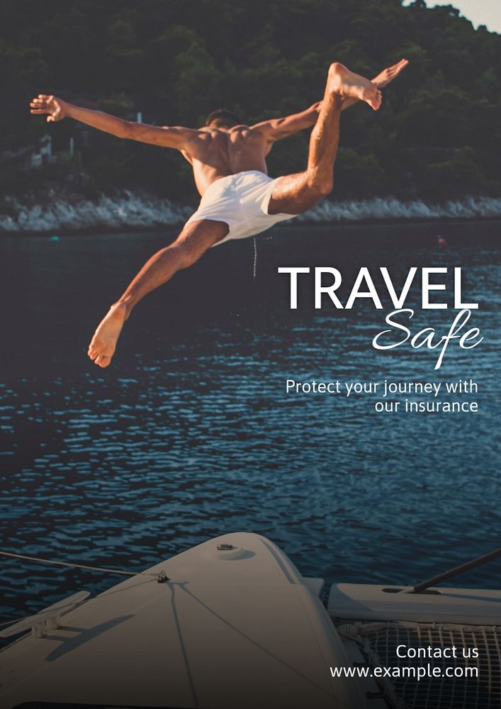 Travel insurance poster template, editable text & design