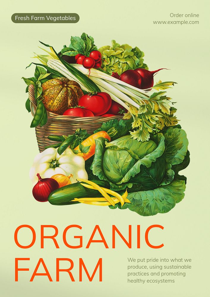 Organic farm poster template, editable text & design