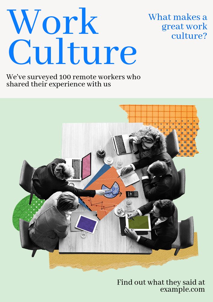 Work culture article poster template, editable text & design