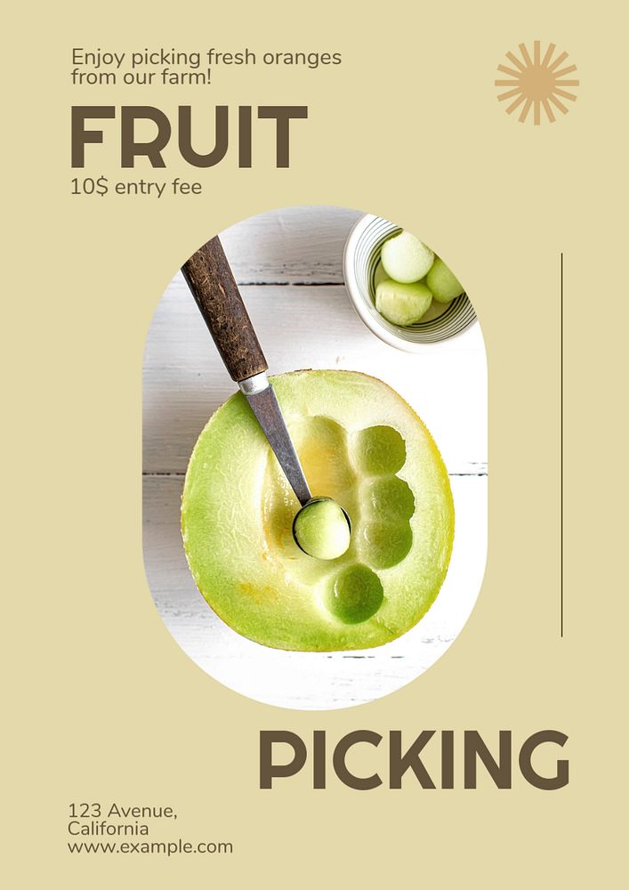 Fruit picking poster template, editable text & design