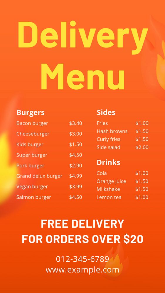 Delivery menu Instagram story template, editable text