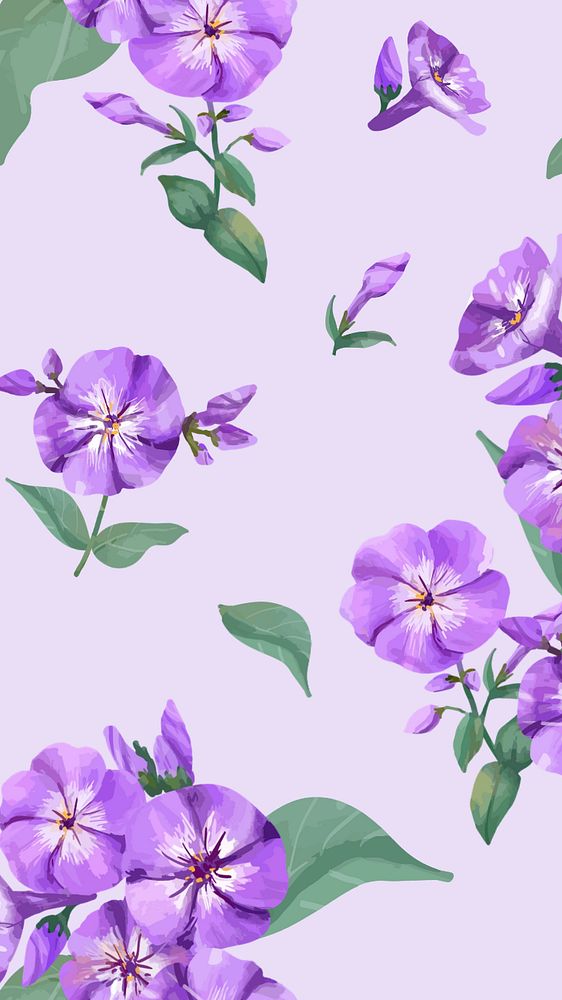 Purple phlox pattern mobile wallpaper, editable watercolor flower design