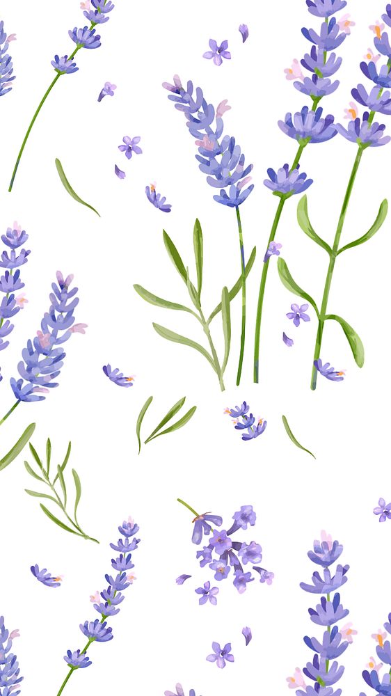 Lavender pattern mobile wallpaper, editable watercolor flower design