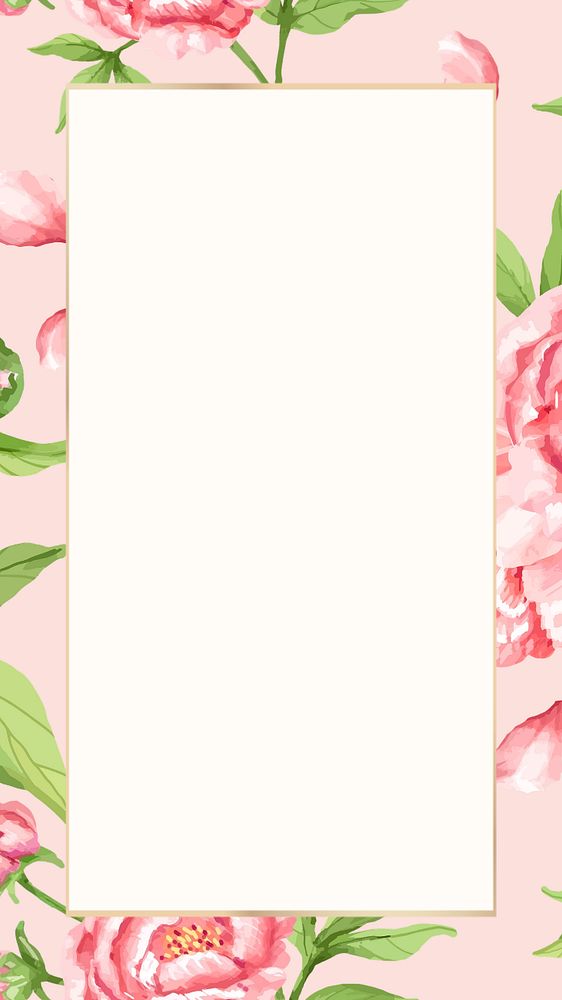 Watercolor pink peony mobile wallpaper, editable frame design