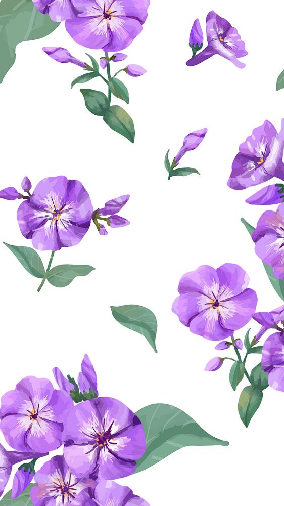 Purple phlox pattern mobile wallpaper, editable watercolor flower design