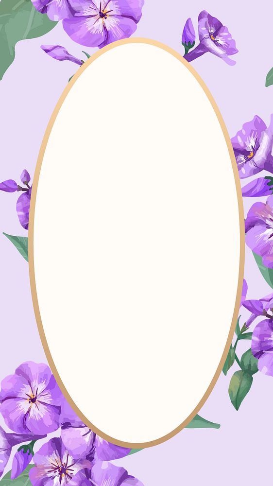 Phlox oval frame mobile wallpaper, editable watercolor flower design