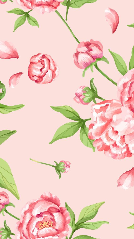 Editable floral mobile wallpaper, peony pattern design