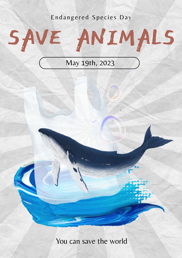 Save animals poster template, editable text & design