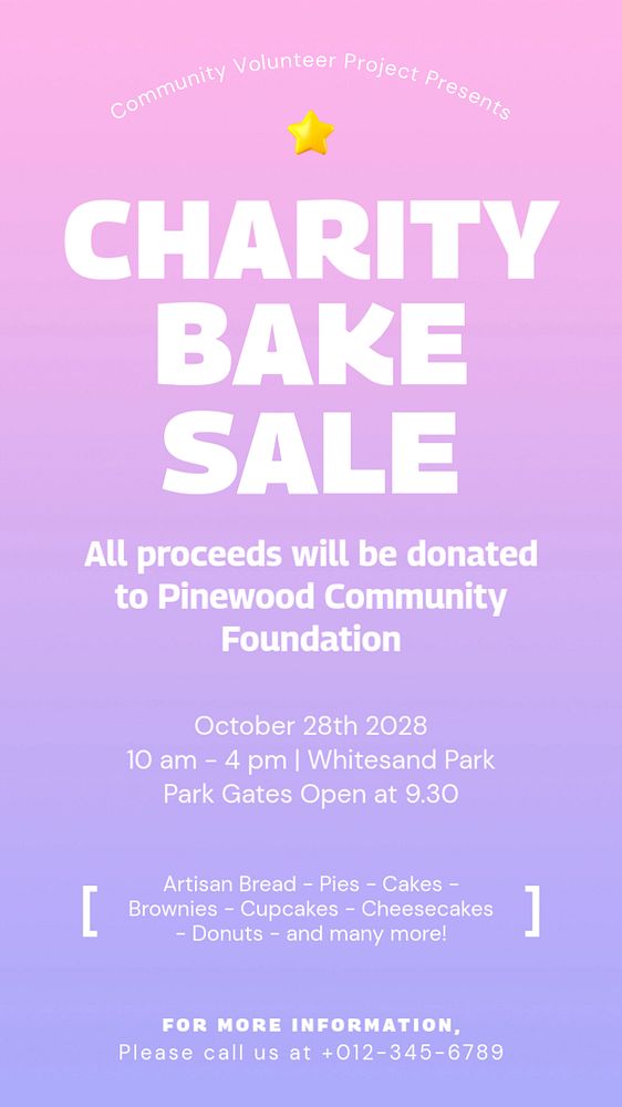 Charity bake sale Instagram story template, editable text