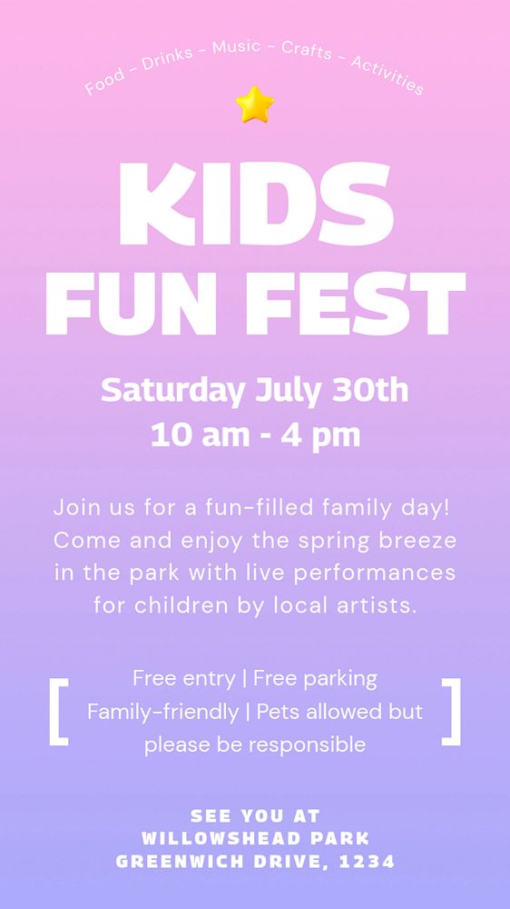 Kids fun fest Instagram story template, editable text