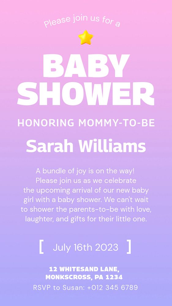 Baby shower Instagram story template, editable text