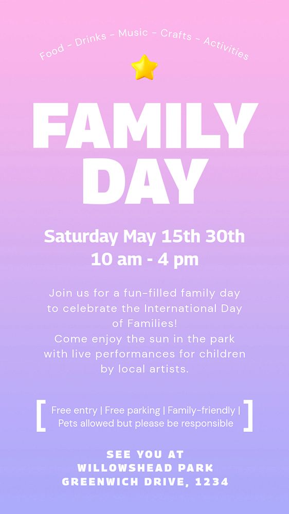 Family day Instagram story template, editable text