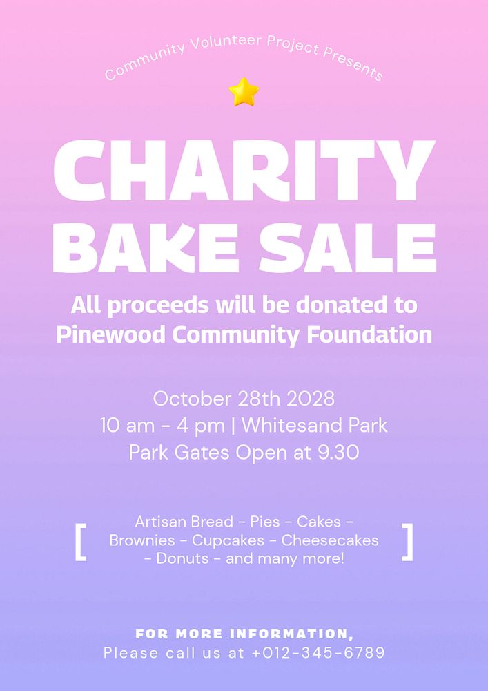 Charity bake sale poster template, editable text & design