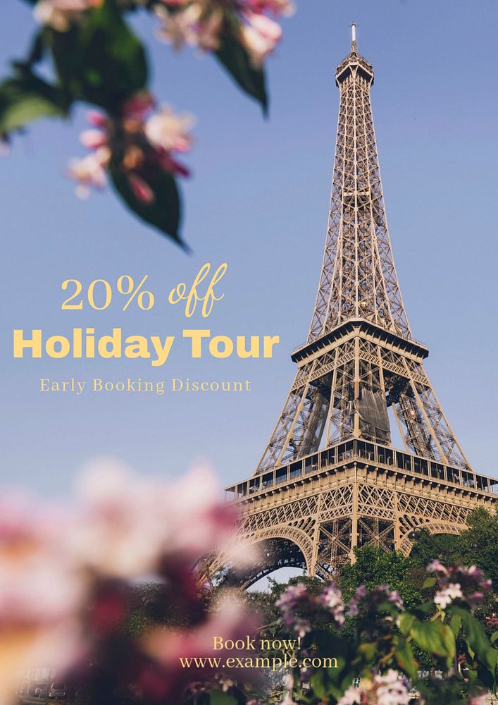 Holiday tour poster template, editable text & design