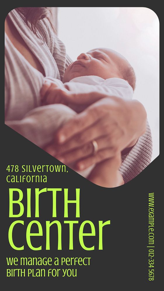 Birth center Instagram story template, editable text