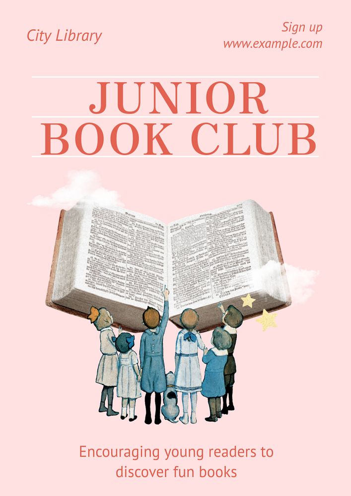 Junior book club poster template, editable text & design