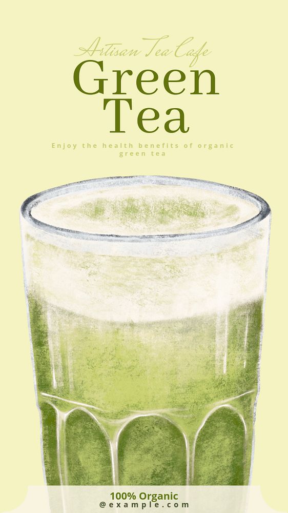 Green tea Instagram story template, editable text