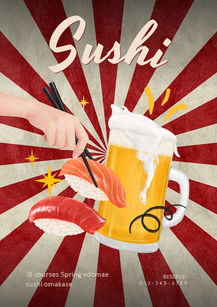 Sushi omakase poster template, editable text & design