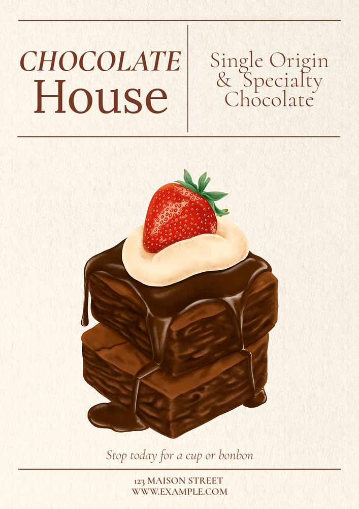 Chocolate shop poster template, editable text & design