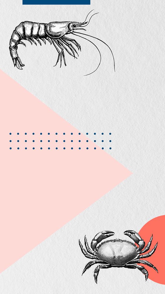 Gray abstract geometric iPhone wallpaper, editable  prawn and crab border