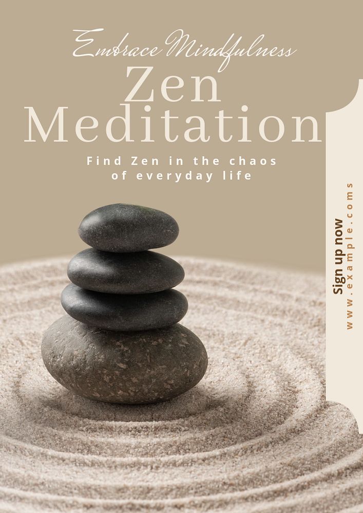 Zen meditation poster template, editable text & design