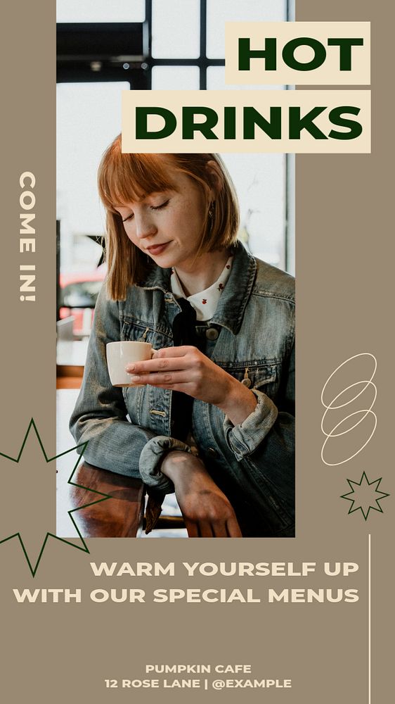 Hot drinks cafe Instagram story template, editable text