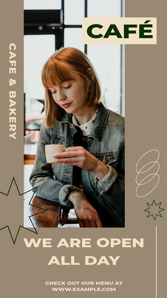 Cafe open Instagram story template, editable text