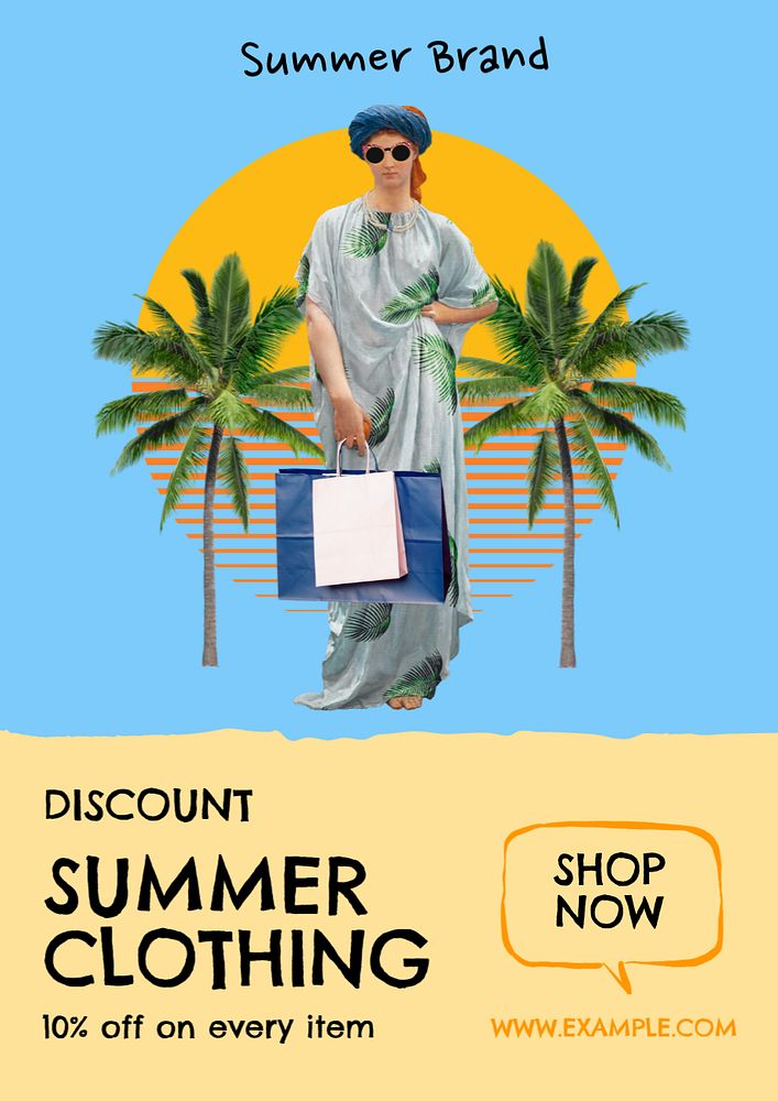 Summer clothing discount poster template, editable text & design