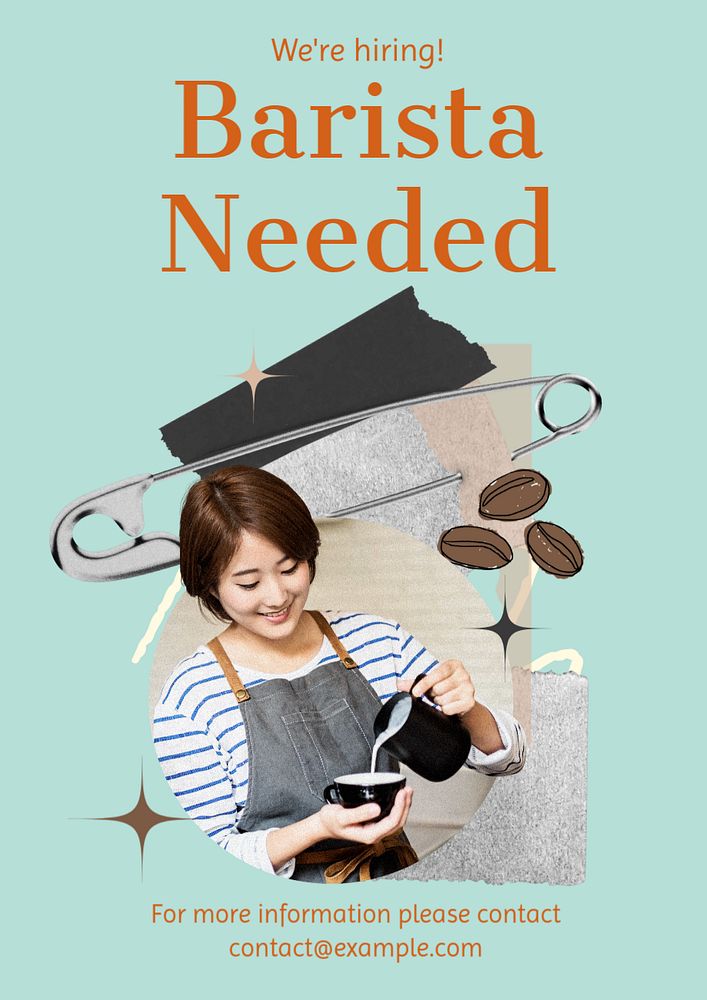 Barista needed poster template, editable text & design