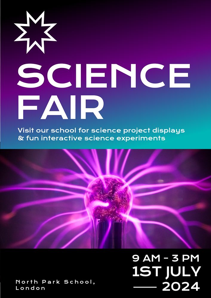 School science fair poster template, editable text & design