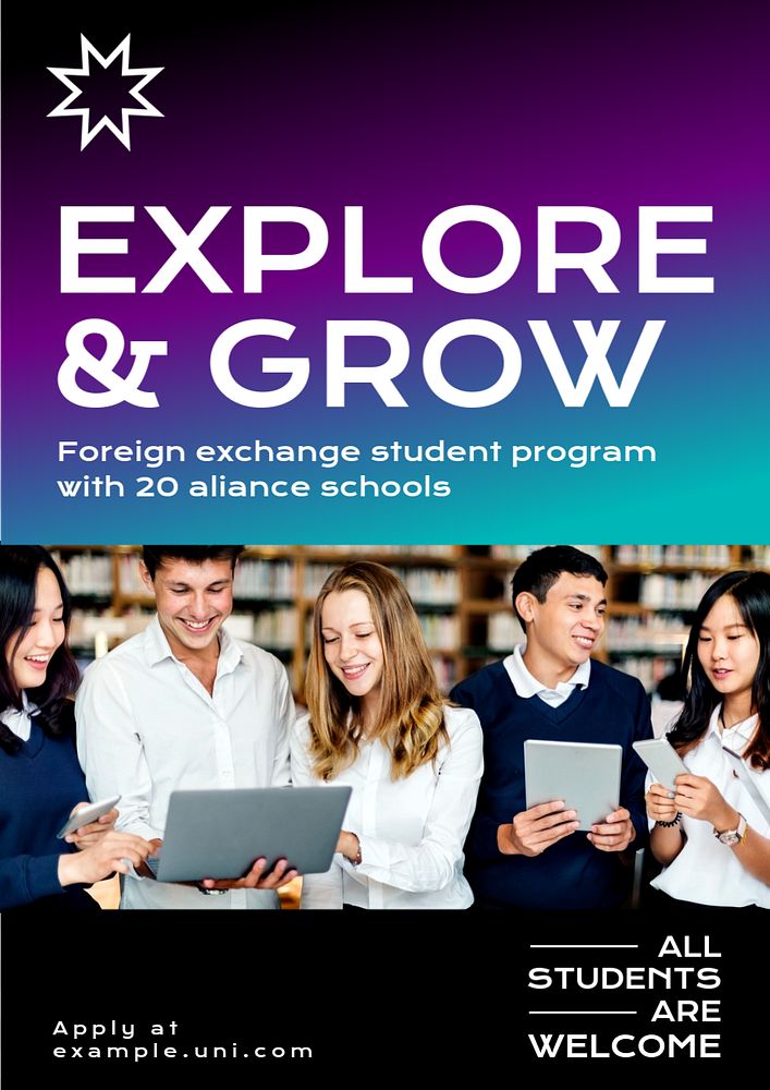 Foreign exchange student poster template, editable text & design