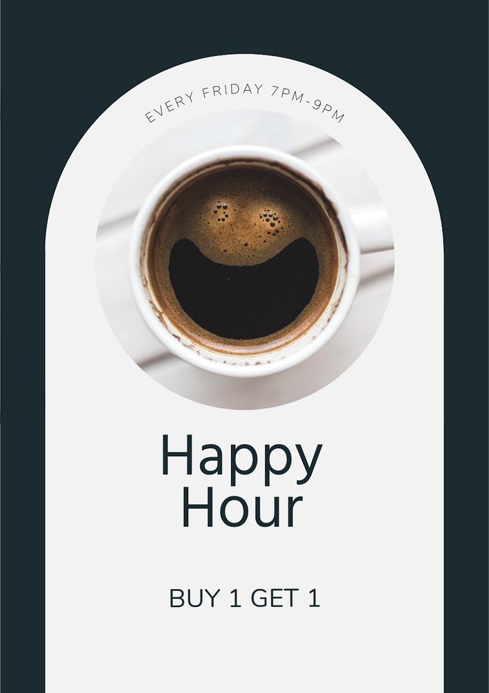 Happy hour poster template, editable text & design