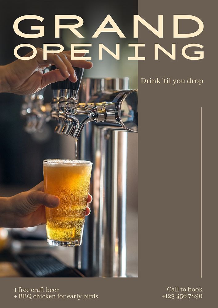 Grand opening poster template, editable text & design