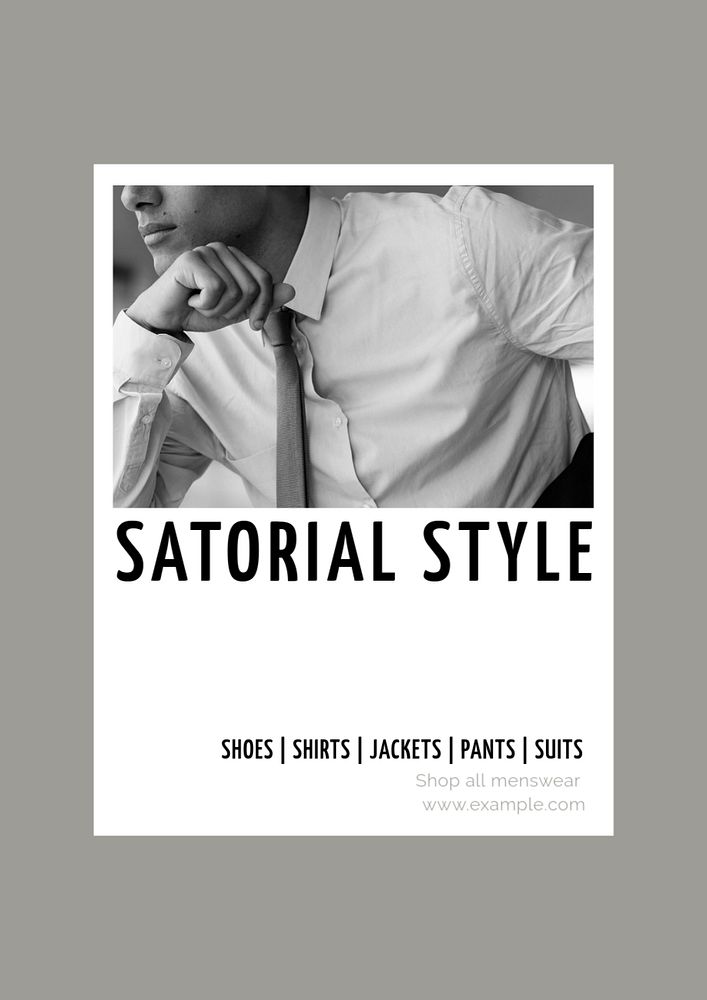 Sartorial fashion poster template, editable text & design