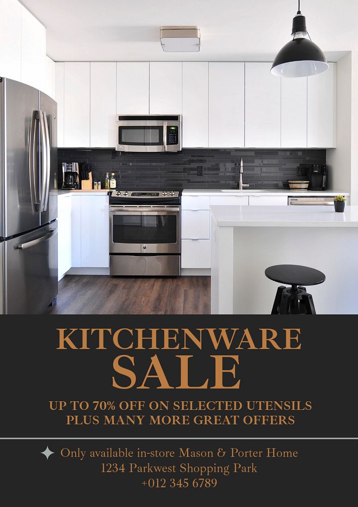 Kitchenware sale poster template, editable text & design