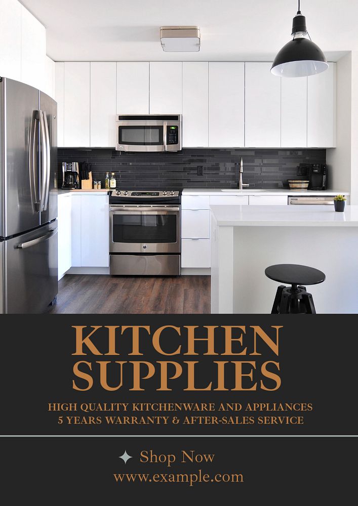 Kitchen supplies poster template, editable text & design