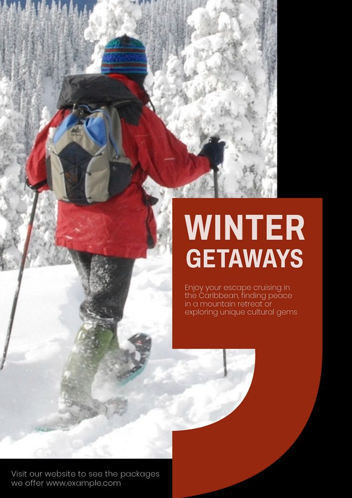 Winter getaway poster template, editable text & design