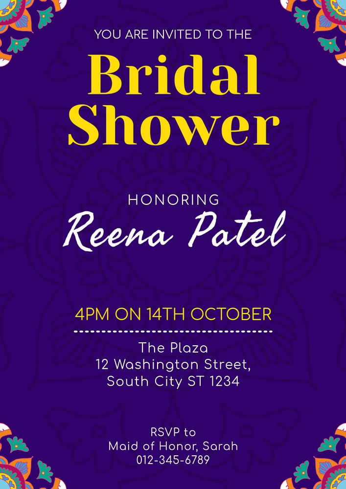 Bridal Shower poster template, editable text & design