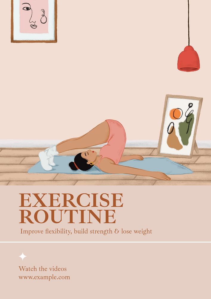 Exercise routine poster template, editable text & design