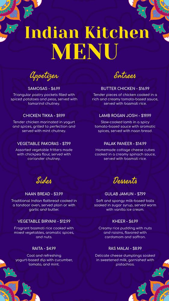 Indian food Instagram story template, editable text