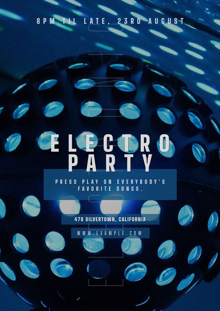 Electro party poster template, editable text & design