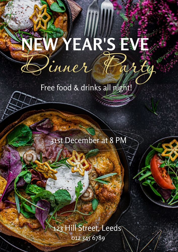 New year's eve party poster template, editable text & design