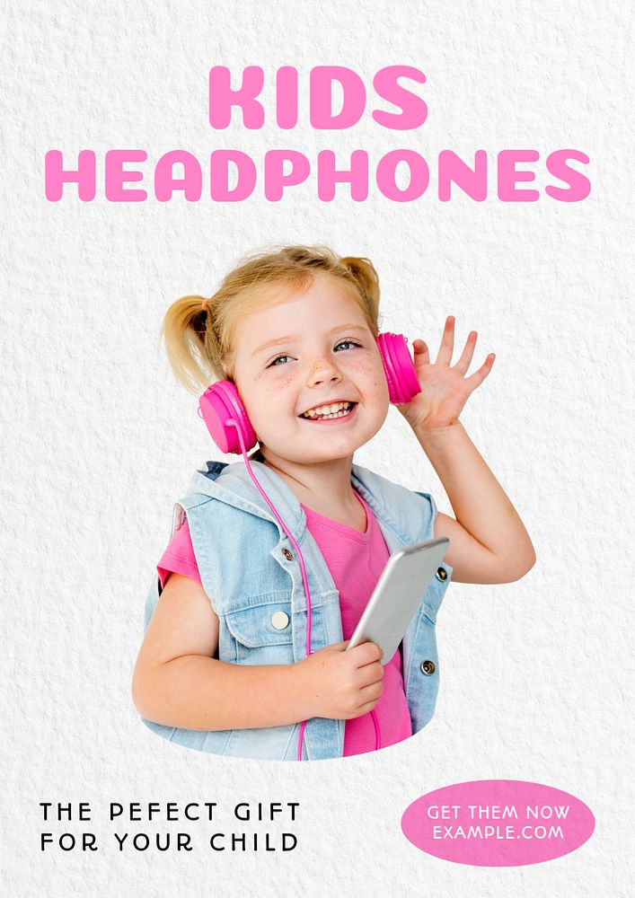 Kid's headphones poster template, editable text & design