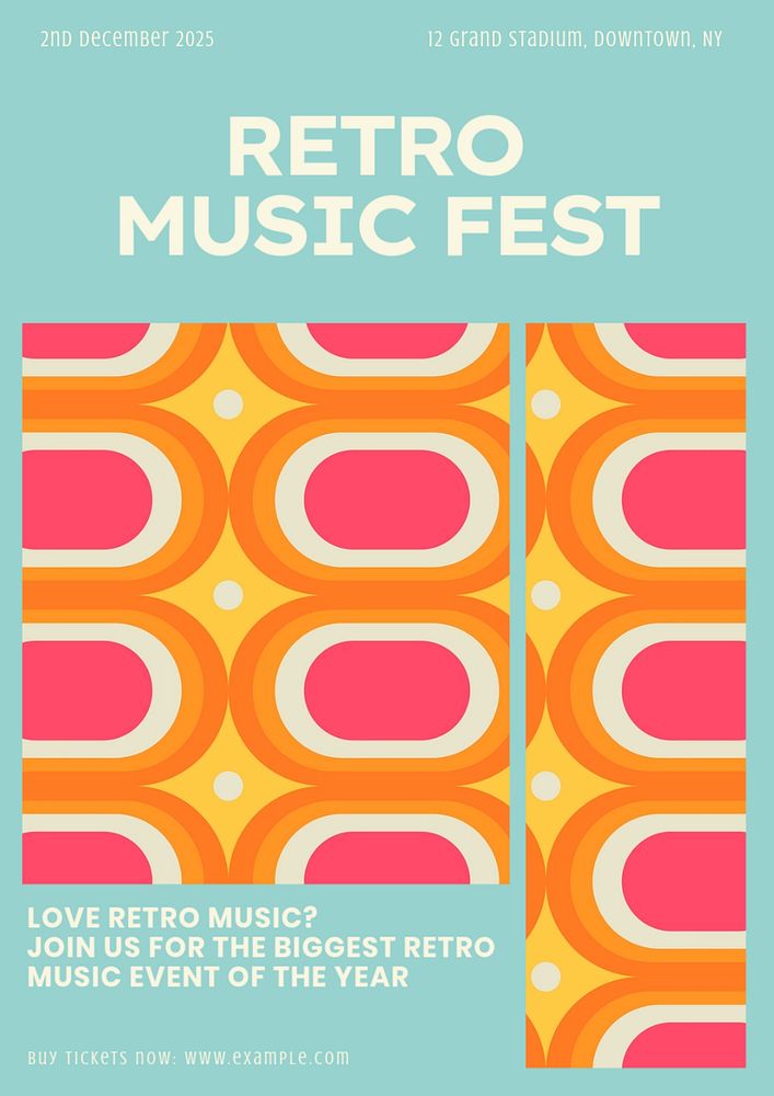 Retro music festival poster template, editable text & design