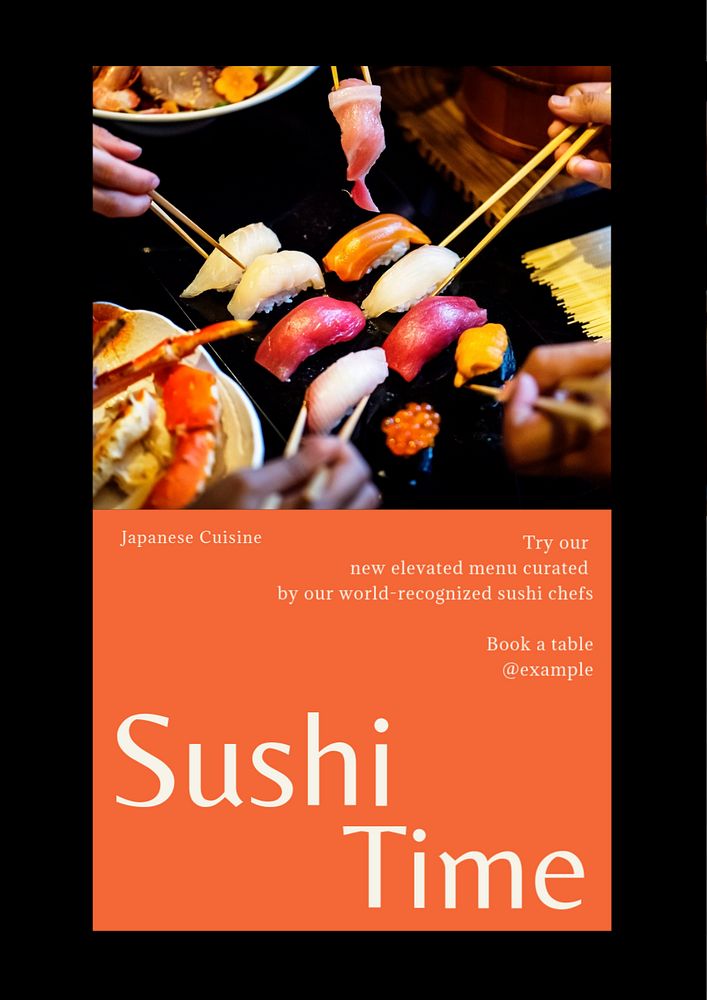 Sushi time poster template, editable text & design