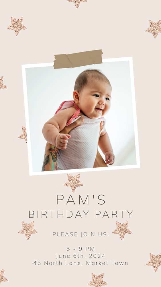 Birthday party Instagram story template, editable text