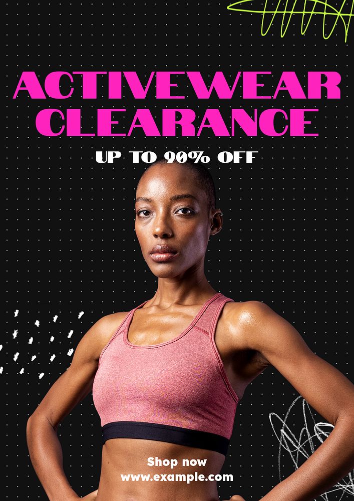 Activewear clearance sale poster template, editable text & design